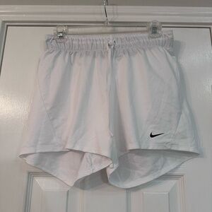 Nike Women's White Athletic Shorts with Black Logo